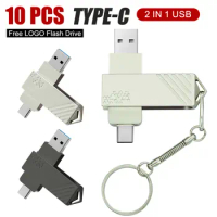 10PCS Type C Flash Drive Dual USB 3.0 high speed pendrive 128GB pen drive 64GB memory stick флешка usb custom logo business