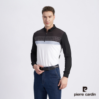 Pierre Cardin皮爾卡登 男款 立領拉鍊吸濕排汗數位印花薄長袖polo衫-黑色 (5215207-99)