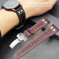 For IWC Portugues Pilot Genuine Leather Watch Band 20mm 21mm 22mmWatch Band Bamboo Grain Rivets Dark Brown Black Accessories