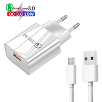 Fast USB Charger + Micro USB Cable For Huawei P Smart Y5 Y6 Y7 Prime Y9 2018 2019 Honor 8A 8S 9A 9S Quick Charge3.0 EU Wall Plug