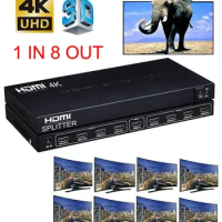 4K 1x8 HDMI Splitter 1 in 8 Out Display HDMI Splitter Audio Video Distributor Converter for PS4 DVD Laptop PC To Projector TV