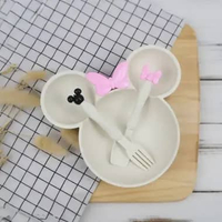 SK-C373 Piring Makan Anak Karakter Miki Set Sendok Garpu / Mangkok Makan Wheat Straw / Tempat Makan 