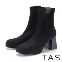 【TAS】彈力羊絨貼腿粗高跟襪靴(黑色)