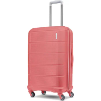 American Tourister Stratum 2.0 Expandable Hardside Luggage with Spinner Wheels, Soft Coral, 24-Inch Checked-Medium