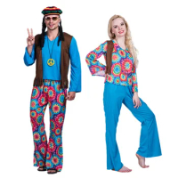 Adult Retro Hippie Love Peace Halloween Costume Men Women 60S 70S Cosplay Couple Outfits Carnival Easter Purim Fancy Dress
