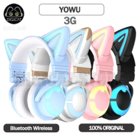 Yowu Cat Ear Earphone 3G Wireless Bluetooth Headworn RGB Backlit Computer Game E-sports Over The Ear Headset Denoise Headphones