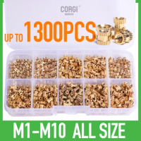 1300 P Brass Insert Nut Assortment Set M1 M2 M2.5 M3 M4 M5 M6 M8 M10 Hot Melt Knurled Thread Injection Nut All Size Inserts Kit