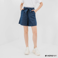 【Hang Ten】女裝-鬆緊腰頭綁結短褲-藍
