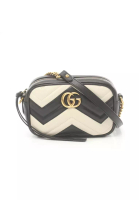 GUCCI 二奢 Pre-loved Gucci GG Marmont quilting mini bag chain shoulder bag leather black off white