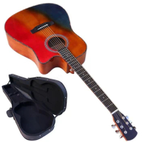 Electric Acoustic Guitar 41 Inch 6 Strings Guitar Folk Guitar Rainbow and Natural Color with Stocks Flaw Bubble Hard Case