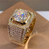 Shining White Zircon Round Stone Ring Vintage Gold Color Wedding Ring Male Female Fashion Crystal Engagement Rings For Women Men