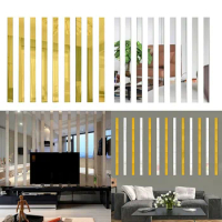 10PCS Long Strip Acrylic Mirror Mosaic Wall Stickers 50cm Gold/Black For Living Room Bedroom Home Decoration