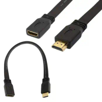 30cm Gold HDMI-compatible Female Jack to Male F/M Extension Lead Cord Flat Cable HDTV