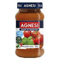 義大利Agnesi蕃茄蘿勒義大利麵醬，在地中海的陽光下自然熟成的番茄加上園林蔬菜，創造出地中海風味醬料品400g(罐)