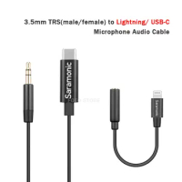 Wireless Microphone Adapter for 3.5mm TRS to Lightning Type-C iPhone Android Audio Cable for Saramonic BOYA RODE Microphone