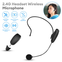 2.4G Head-mounted Wireless Lavalier Microphone Set Transmitter with Receiver Amplifier Karaoke Speech Teaching Meeting Mic