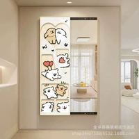 忌廉風臥室隱藏式全身鏡裝飾畫可愛萌寵推拉穿衣鏡隱形試衣鏡掛畫