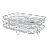 3x Electric Fryer Racks Baking Basket Pan BBQ Cooking Grill Pan Tray Multiuse Nonstick Stackable Multi Layer for Baking Roasting