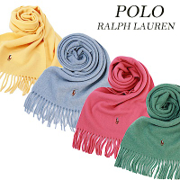 RALPH LAUREN POLO彩色小馬刺繡羊毛圍巾-多色