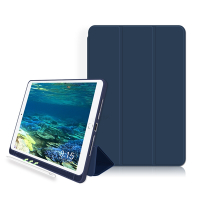 VXTRA筆槽版 iPad Pro 12.9吋 2021 親膚全包覆防摔軟套 平板皮套(海軍深藍)