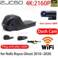 ZJCGO 4K Car DVR Dash Cam Wifi Front Rear Camera 24h Monitor for Rolls Royce Ghost 2010~2020