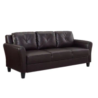 Lifestyle Solutions Taryn Sofa with Curved Arms, Java Brown Faux Leather