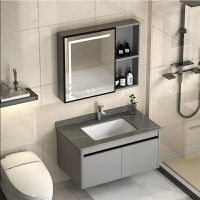 免運費衛浴浴室櫃組合現代鋁合金巖板浴室櫃帶智能鏡櫃衛生間洗臉盆櫃組合洗手間洗漱臺