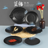 密胺黑色日式圓盤圓形自助快餐盤仿瓷商用蓋澆飯盤子創意菜盤骨碟