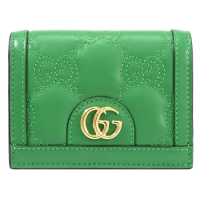 GUCCI 723786 新款絎縫GG LOGO造型對開零錢短夾.綠