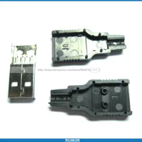 200 Pcs A M Solder 3 Piece 4 Pin USB Male Plug Connector Black Plasitc Cover