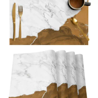 White Marble Silver Plated Brown Placemat for Dining Table Tableware Mats Kitchen Dish Mat Pad 4/6pcs Table Mat Home Decoration