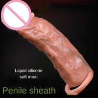 Realistic Penis Sheath Reusable Silicone Condom Cock Extension Sex Toys Artificial Dick Enlargement Extender Men Penis Sleeve