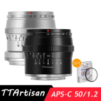 TTArtisan 50mm F1.2 APS-C Manual Focus Camera Lens for SONY E FUJI X Canon M Nikon Z Leica L Panasonic Olympus M43 Black Silver