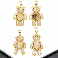 OCESRIO Trendy Big Crystal Moveable Teddy Bear Pendant for Necklace Copper Gold Plated Jewelry Making Supplies DIY pdtb249