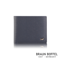 【BRAUN BUFFEL 德國小金牛】台灣總代理 波索 8卡中間翻零錢袋短夾-藍色(父親節禮物/BF386-318-NY)