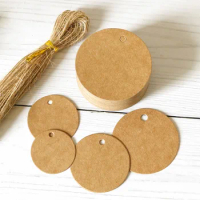 100pcs 3-5cm Round Kraft Paper Tags with Strings Wedding Birthday Christmas Party Gift Hang Tag Labels Packaging Supplies Decor