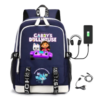Spot peripheral backpacks Teen cartoon Gabby's Dollhouse schoolbag large capacity USB computer bag