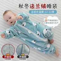 嬰兒睡袋兒童秋冬季加厚法蘭絨連體睡衣新款珊瑚絨寶寶分腿防踢被