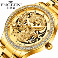 Relogio Masculino Men Watches 2020 Luxury Brand FNGEEN Quartz Clock Skeleton Dragon Design Male Watch Date Luminous Men's Watch