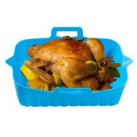 Air Fryer Silicone Pot Heatproof Nonstick Air Fryer Bowl Rectangle Basket Food Safe Air Fryers Oven Accessories Reusable