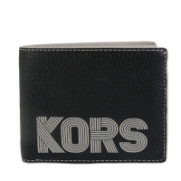 MICHAEL KORS Cooper 品牌大Logo鵝卵石紋皮革雙鈔票層對開式短夾(黑灰色)