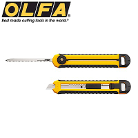 日本OLFA兩用型橡膠握把美工刀鋸刀CS-5(尖刀式厚1.25mm鋸刀片;雙向鋸齒,故拉與推皆可)多功能切割刀鋸板刀 適石膏板矽酸鈣板木板合板