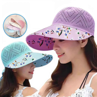Topi Pantai Visor Fashion Wanita Korea Motif Bunga Musim Panas Pelindung Anti UV Matahari Summer Hat