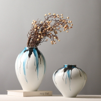 新中式水養鮮花花瓶 樣板房客廳插花裝飾品擺件 創意陶瓷手繪花器