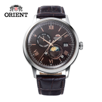 【ORIENT 東方錶】ORIENT 東方錶 SUN&amp;MOON系列 羅馬數字日月相錶 皮帶款 咖啡色 - 41.5 mm(RA-AK0804Y)