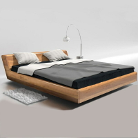 北美橡木實木床北歐復古簡約1.8米雙人床懸浮床黑胡桃木婚床定制 懸浮床 實木床 單/雙人床 實木床架 懸浮床架 床架
