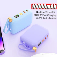 10000mAh Mini Power Bank Built in Cables 22.5W PD20W Fast Charging Powerbank For iPhone Xiaomi Huawei Portable Charger Powerbank