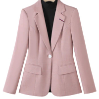 Yitimuceng New Prink Grey Blazer Jacket for Women Autumn Winter 2023 Long Sleeve Single Button Slim Korean Office Ladies Coats