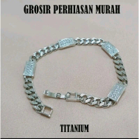 gelang wanita motif full permata silver titanium anti luntur Bracelets