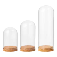 Cloche Jar with Wood Base Glass Bottles Jars with Cork Stoppers Dome Cloche Cover for Office Desktop Wedding Party Decor